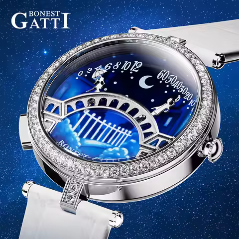 BONEST GATTI 3004 Women's Fashion Quartz Wristwatch Bridge Of Lovers Dial Stainless Steel Case Watch