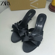 Zara New Style Women's Shoes Bowknot Rhinestone Decoration Fish Mouth High Heel Slippers Stiletto Sandals Women