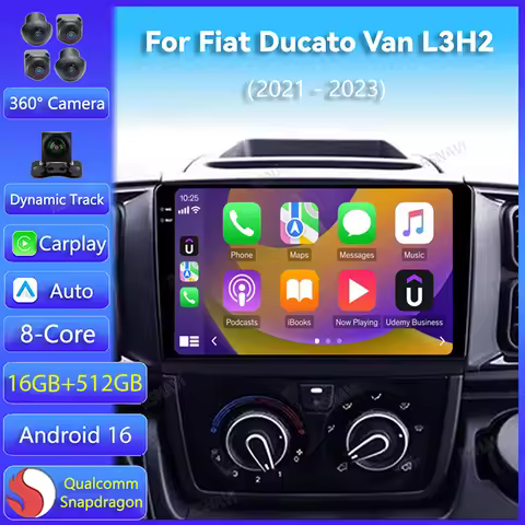 Android 16 Car Radio For Fiat Ducato Van L3H2 2021 2022 2023 Carplay Auto GPS Navigation DSP 360 Cam