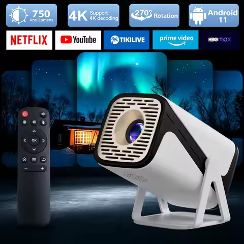 Full HD Smart Mini Projector 4K 1080P Support Built-in Apps Android TV 180° Rotation With WiFi & BT 