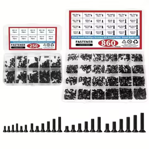 250/860pcs Small Precision Computer Screw Kit – Black Micro Eyeglass Screws in M1.2/1.4/1.7/2/2.3 Si