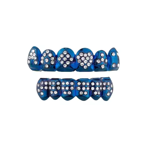 Glossy Finish Teeth Grillz Top Bottom Set Anti Slip Eco-friendly Copper Teeth Grillz Caps Rhinestone