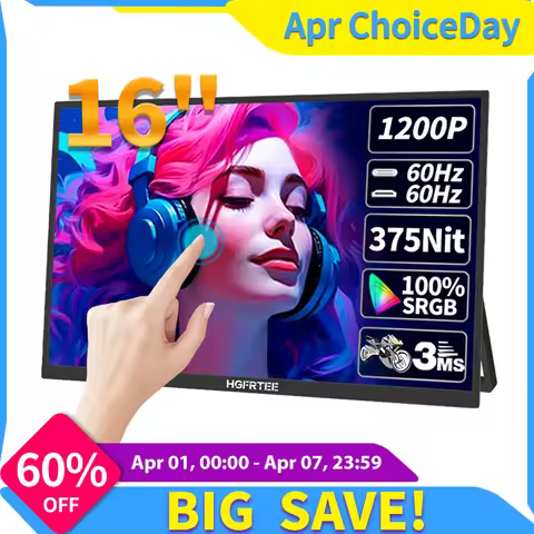 HGFRTEE 16inch Touch Portable Monitor 16:10 96%sRGB 350Cd/m² Second Screen For Laptop With Holder St