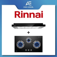 RINNAI RH-S329-PBR 90CM SLIMLINE HOOD + RINNAI RB-983G FLEXIHOB 88CM 3 BURNER GLASS BUILT-IN GAS HOB