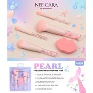 NEE CARA PEARL 4-PIECE BRUSH SET bea'thorder e & POWDER PUFF N804 4-PIECE + Sponge PUFF. Do Not Eat 