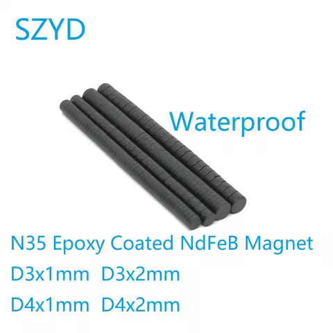 50PCS/LOT N35 Disc Epoxy Coated NdFeB Magnets 3*1 3*2 4*1 4*2 Black Strong Waterproof Neodymium Perm