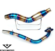 Cổ Pô R15v3 | Cổ pô Titan bầu hơi tổ ong 2 khúc R15 tặng kèm khâu nối Inox CNC + tai pát nhôm