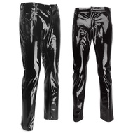 New Mens Elastic Faux Leather PVC Pants Motorcycle Ridding Black Slim Fit Dance Party Trousers Biker Leather Pants For Male