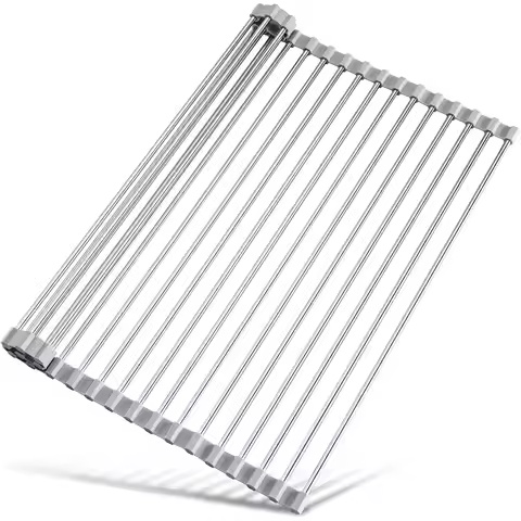 Roll Up Dish Drying Rack Over Sink, 17.7x15.5in Stainless Steel Sink Cover with Anti-Slip Silicone, 
