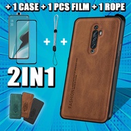 2 IN 1 Fashion leather Case For OPPO Reno2 F Reno2 Z with Ceramic Screen Protector and Adjustable Mobile phone lanyard
