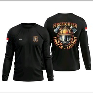 FIRE FIGHTER FIRST IN LAST OUT LONG SLEEVE T-SHIRT FREE CHEST NAME