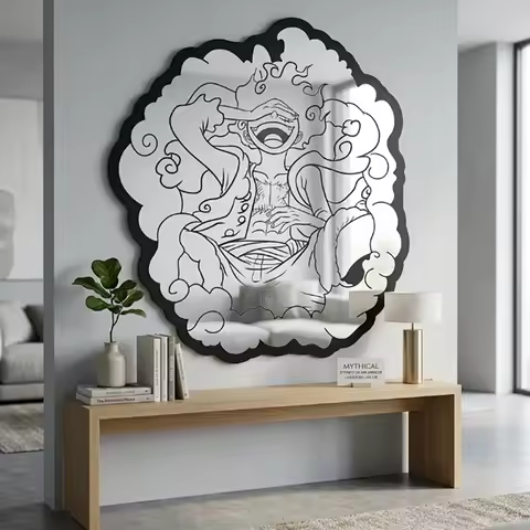 One Piece Luffy Anime Mirror, Retro Shonen Manga Wall Decor, Trendy Gaming Room Ornament for Anime C