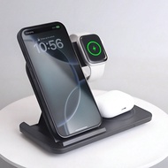 Foldable Wireless Charging Station For Multiple Devices 15W 3 In 1 Fast Charger Station Stand Dock C