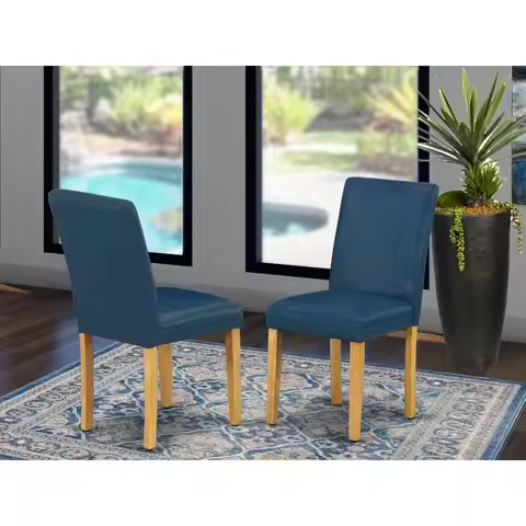 Abbott Parson Kitchen Chairs - Oasis Blue Faux Leather Padded Dining Chairs, Set of 2, Oak