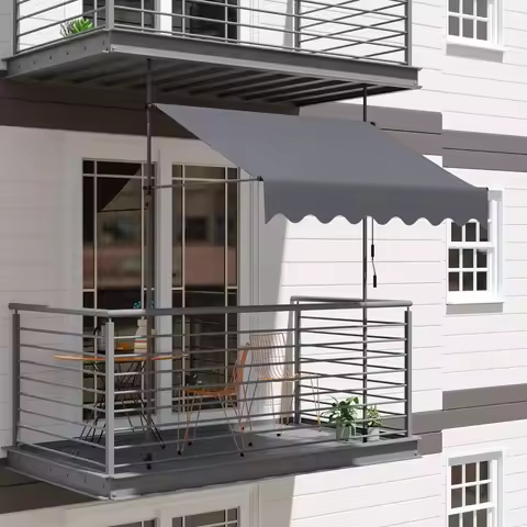 Outdoor Patio Awning Sunshade Shelter, Manual Retractable Awning,Adjustable Patio Door Window Awning