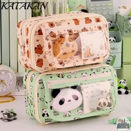 KATAKAN Pen Bag, Capybara/Panda Dirt-proof Pencil , Multi Functional Large Capacity Nine-Layer Stati
