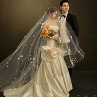 3.5M Veil Bridal Cathedral Wedding Veil With Pearls Flower No Comb Wedding Accessories