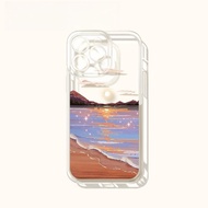 For iPhone 7 8 Plus X XS Max XR 11 12 13 14 pro max 14 Plus Sunset Star River Transparent TPU Fine Hole Phone Case