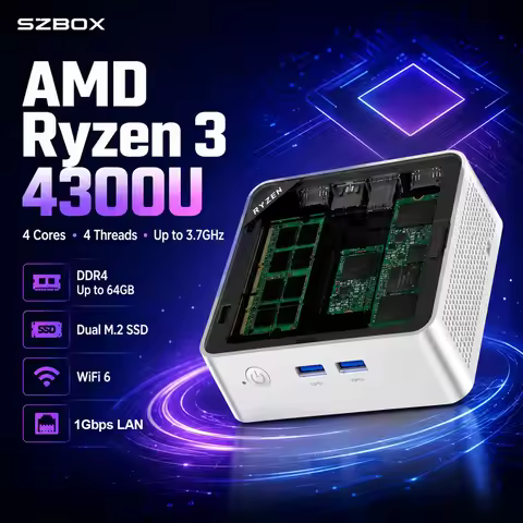 SZBOX Z43 AMD Ryzen 3 4300U Mini PC 4C4T Up to 3.7GHz Dual 4K HDMI 2.0 Gigabit LAN WiFi 6 Dual DDR4 