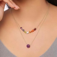 Bohemian Layered Necklace Gold Plated Minimalist Dainty 7 Chakra Chips Stone Beads Necklace