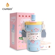 CIVAGO (22oz) แก้วเซรามิกสูญญากาศพร้อมหลอด แก้วท่องเที่ยวน่ารักสำหรับผู้หญิงพร้อมขวดเก็บความร้อนสำหร