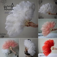YRBWDYZDH Folding Fan, Big Red Ostrich 30*52cm 35*60cm Handheld Fur Fan, Runway  Props 12 Bones Perf