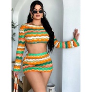 60197 Style 2025 Autumn Winter Feel Navel-Exposed Yarn Yarn Multicolor Suit Women20260114