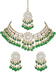 Gold Plated Indian Wedding Bollywood Kundan &amp; Pearl Choker Necklace Earring &amp; Maang Tikka Ethnic Jewellery Set Gift for Women &amp; Girls(K7232-1)