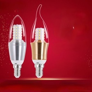 Super Bright LED Candle Bulb E14 Small Screw Mouth Save Electricity Household Living Room Crystal Chandelier Warm White Three-Color Light Source/Candle Shape Bulb red light /