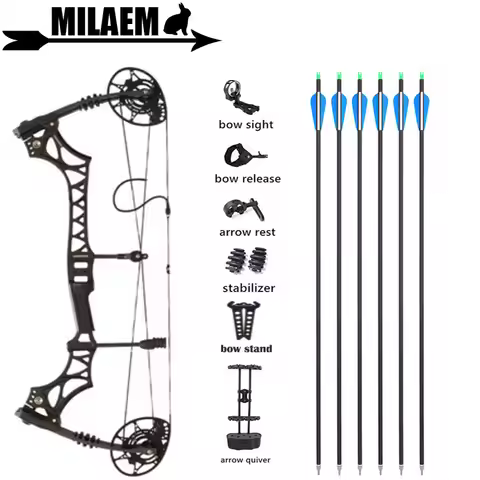 Archery M128 Compound Bow and Arrow Set Carbon Arrow Spine 500 Adjustable 30-70lbs Hunting Bow Compo