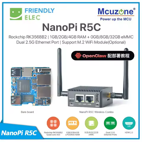 NanoPi R5C Rockchip RK3568B2 2.5G Ethernet Port | Support M.2 WiFi Module(Optional) RTL8822CE