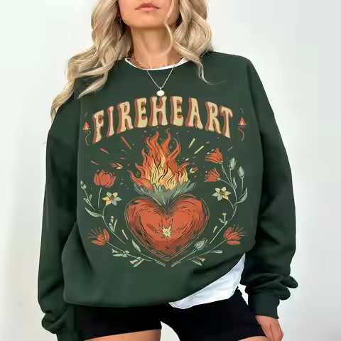 Vintage Fire-heart To Whatever End Sweatshirt Casual Unisex Y2K Pullovers Throne of Glass Funny Flee