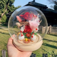 幸福起家 帶路雞永生玫瑰玻璃圓球LED花盅 客製化雕刻 姓名日期