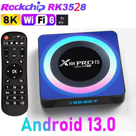 X88 PRO Android 13.0 RK3528 Quad Core Wifi6 8K LAN 100M Dual Wifi 2.4G 5G BT5.0 Voice Assistant Smar