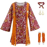 Retro Disco Dresshippie Costume with Ethnic Stlyle Retro Outfit for Woman 60s 70s Vintage party outf