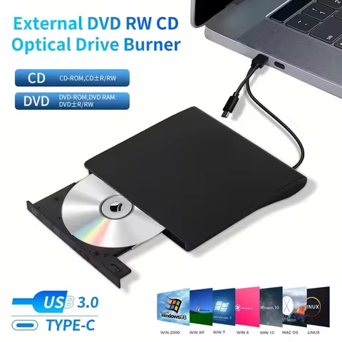 Type-C USB 3.0 External DVD Burner Optical Drive RW CD DVD-ROM Writer Reader Player Portable DVD Rec
