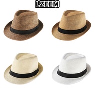 LZEEM Straw Panama Cap Fashion Gangster Cap Wide Brim Cowboy Fedora Hat