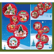 Combo of 6 30cm Christmas Round Fans + Snowman Sticker - Decorating Spas, Shops, Milk Tea Shops - Fr