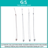 Ultimate Collection Rose Flower Design With Solitaire Dangle Necklace Kwintas Fashion Jewelry Gift
