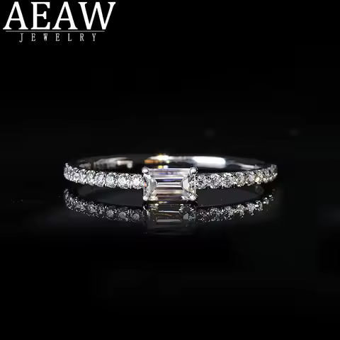 0.33ct 3x5mm Baguette Cut CVD HPHT Lab Grown Engagement Ring EF Color VVS1 Solid Real 14K White Gold