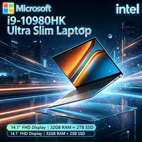 Ultra Slim Intel I9-10980HK Laptop 32GB+2TB Speed Storage 14.1" FHD Display Windows11 Portable Desig