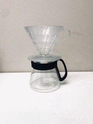 (手沖咖啡套裝) 90%新 日本製造 Hario V60 01 舒適 玻璃 咖啡 下壺 glass coffee pot (450ml) VCS-01B + 80%新 V60 塑膠咖啡濾壺 02 透明