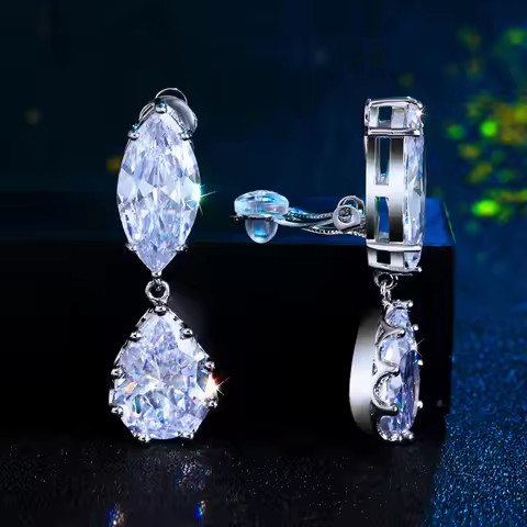 ThreeGraces Luxury Brilliant Zirconia Long Big Water Drop Bridal Wedding Evening Party Clip On Earri