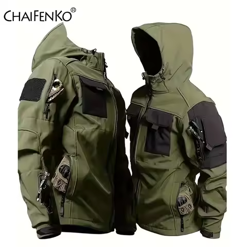 Men Lurker Shark Skin Soft Shell Tactical Jacket Waterproof Fleece Hooded Coat Hunt Clothes Outdoor