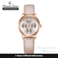 [Official Warranty] Alexandre Christie 2A25BFLRGLNPN Women's Silver Dial Leather Strap Watch