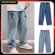 Straight Leg Jeans Men Jeans Vintage Star Embroidery Wide Leg Men's Jeans Hip Hop Streetwear Fashion