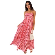 Striped Sleeveless Maxi Dress for Women Spaghetti Strap Smocked Swing Long Dress Summer Vacation Cam