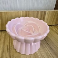 寵物陶瓷高腳斜口餵食碗 陶瓷花 慢食碗碗