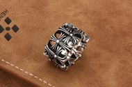 全新🌸 Chrome Hearts 十字花鏤空寬版戒指 銀色 925銀