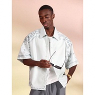 Áo'sơ mi Studio cài nút tay ngắn sang trọng cỡ lớn Fleur De Lis họa tiết Baroque thời trang dạo phố 